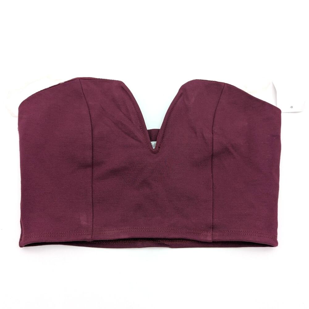 Charlotte Russe Women's Strapless Crop Top Deep V-Neck Burgundy Size S